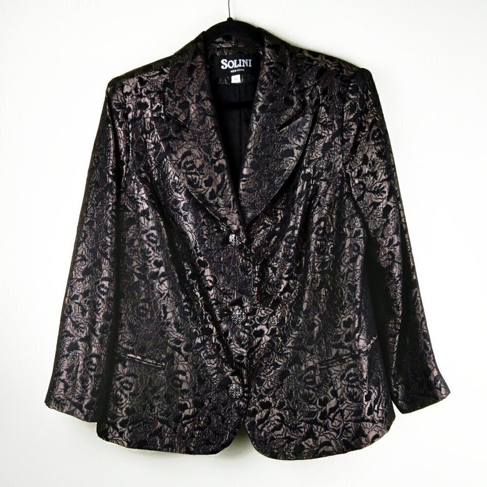 Solini NY Gold/Silver on Black Brocade Vintage 80's Cocktail Blazer Sz14 - Picture 9 of 9